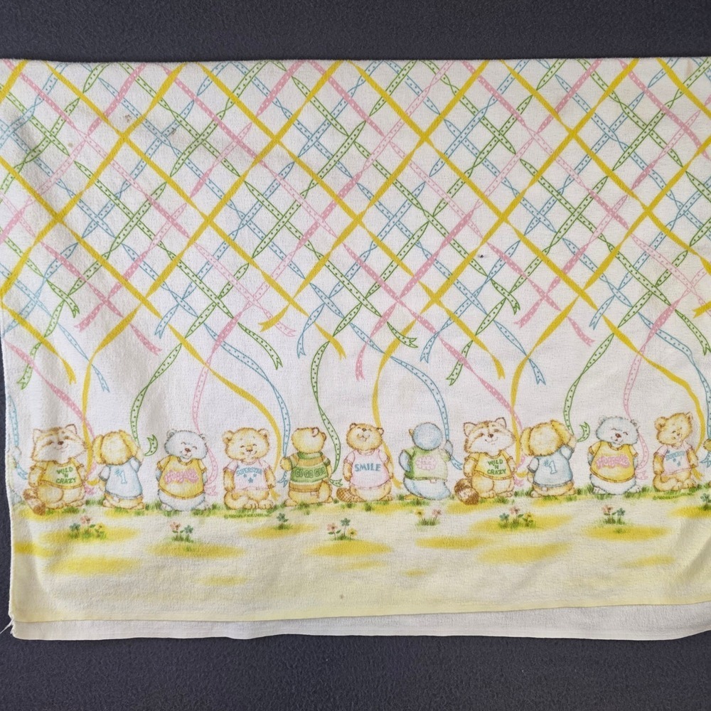 Vintage 1980 Hallmark Cards Animals Terry Cloth Towel Pastel Bears Raccoon 24"**